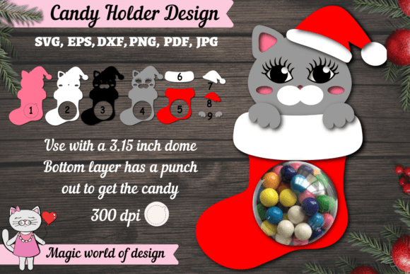 Cat in Santa's Sock Candy Dome Svg Review