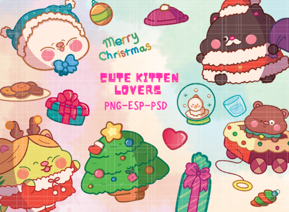 Cute Cat Christmas Set Clipart Review