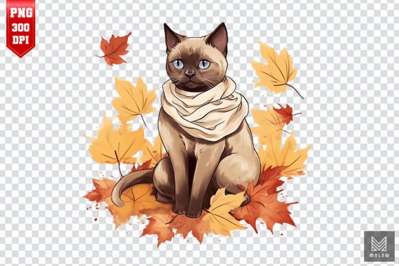 Cute Siamese Cat in Autumn Clipart Review