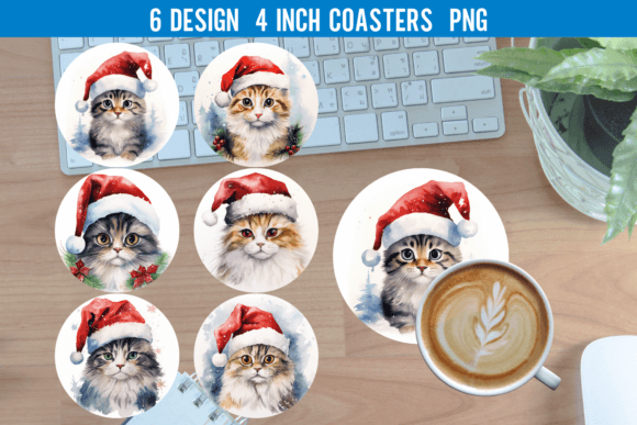 Santa Cat Round Coaster Sublimation PNG Review