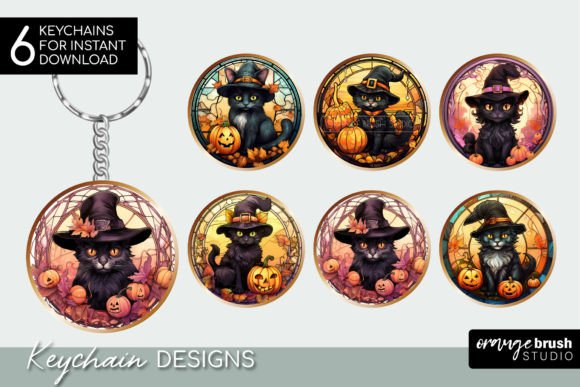 Stained Glass Black Cat Keychain PNG Review